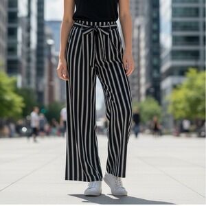 Kaleidoscope Striped High Rise Wide Leg Pants Women S/M Black White Coastal Chic